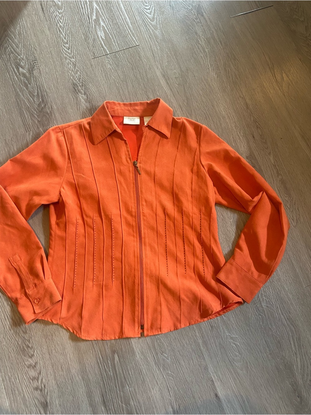 Women's Faux Suede Collared Zip-Front Orange Button Down Shirt
